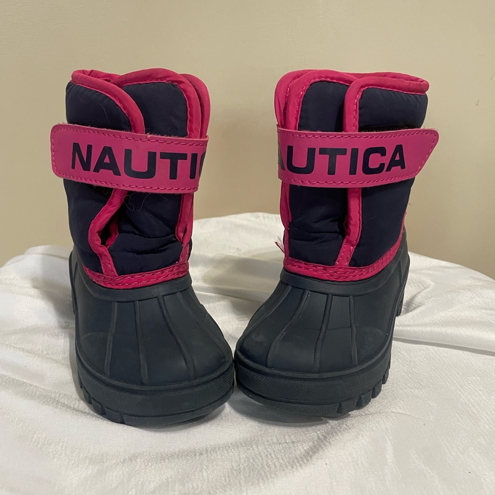 Nautica Kids' Navy and Pink Snow Boots Size 7 toddler